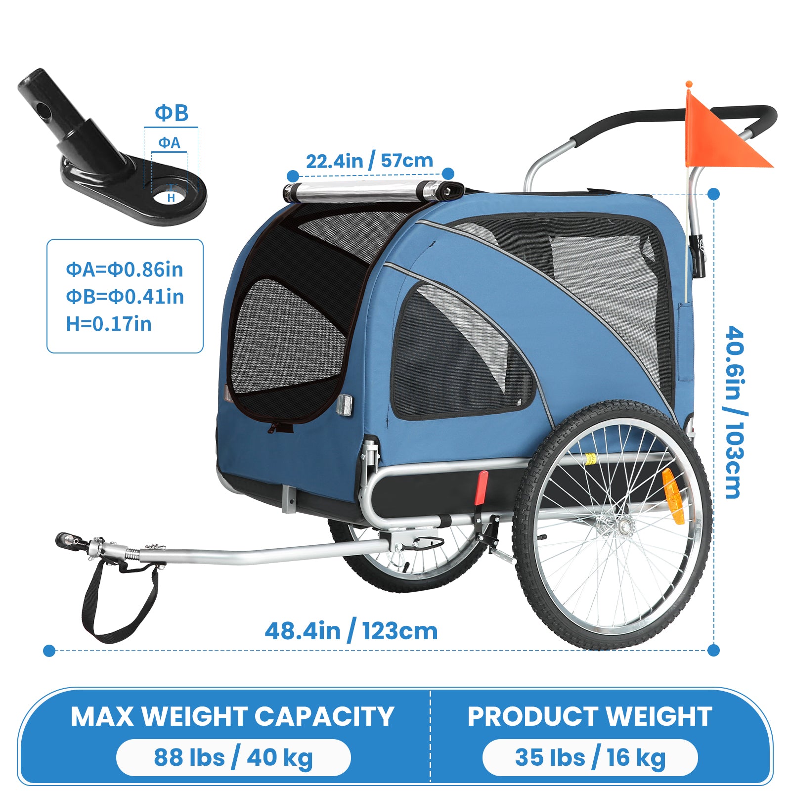 Dog Trailer Bicycle 2-in-1 with Handbrake and Reflectors (10202NS)