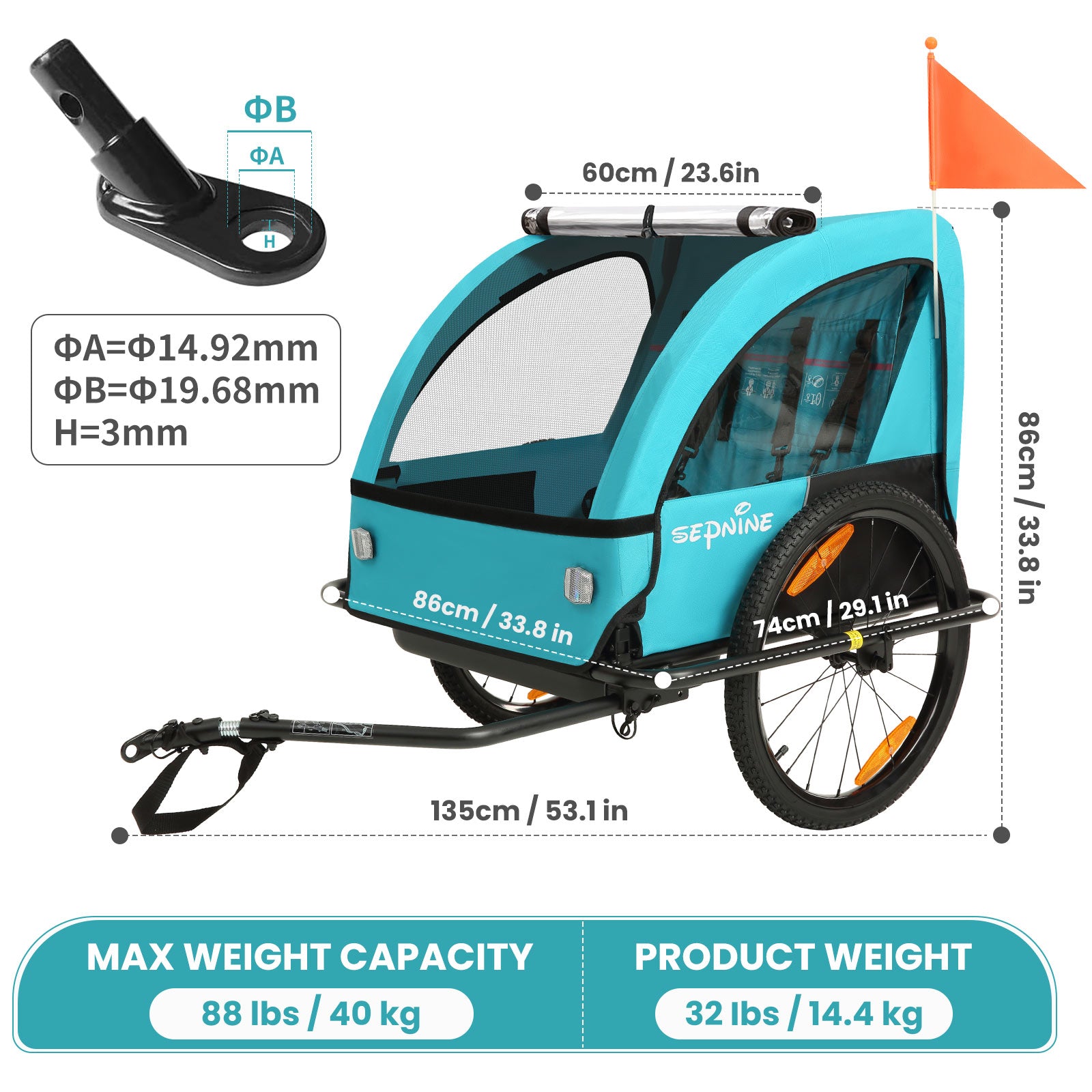 Kids Bike Trailer for 1 to 2 Children, Universal Coupler, Foldable (BT610)