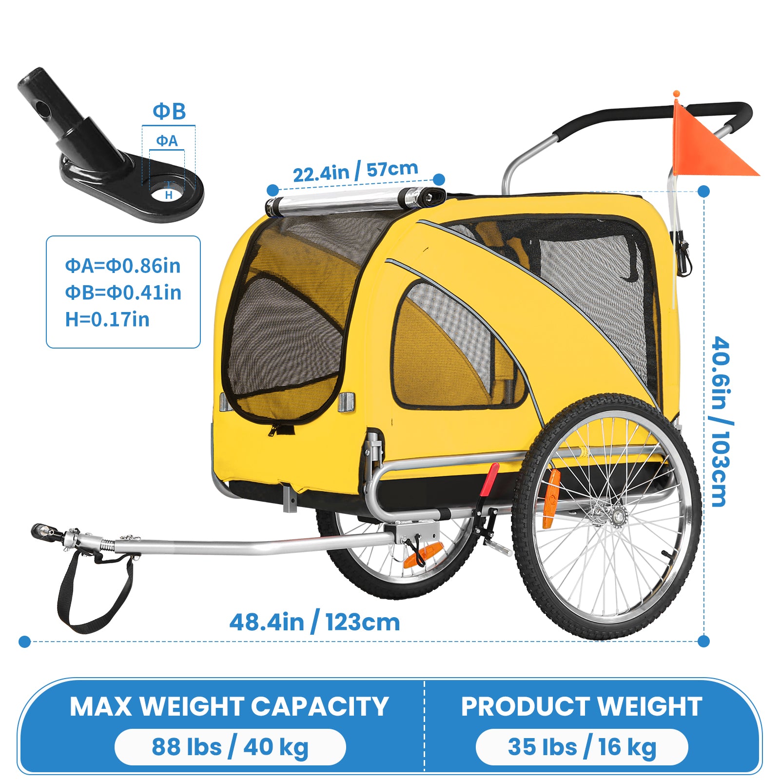 Dog Trailer Bicycle & Jogger 2-in-1 with Handbrake and Reflectors (10202B)