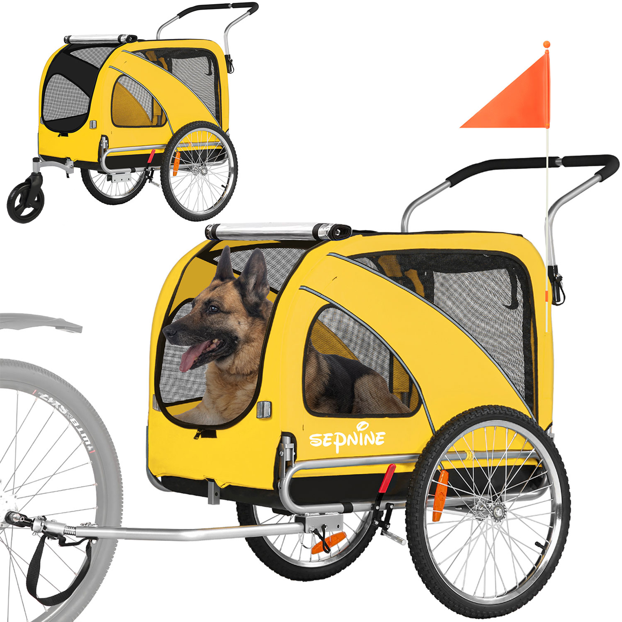 Dog Trailer Bicycle & Jogger 2-in-1 with Handbrake and Reflectors (10202B)