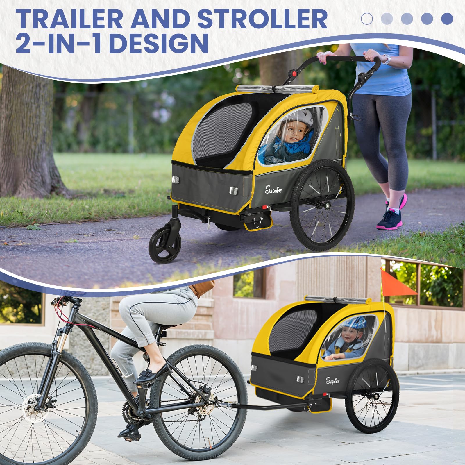 Kids Bike Trailer, Quick Attach to Bike, Foldable, with 5-Point Harness (BT921)