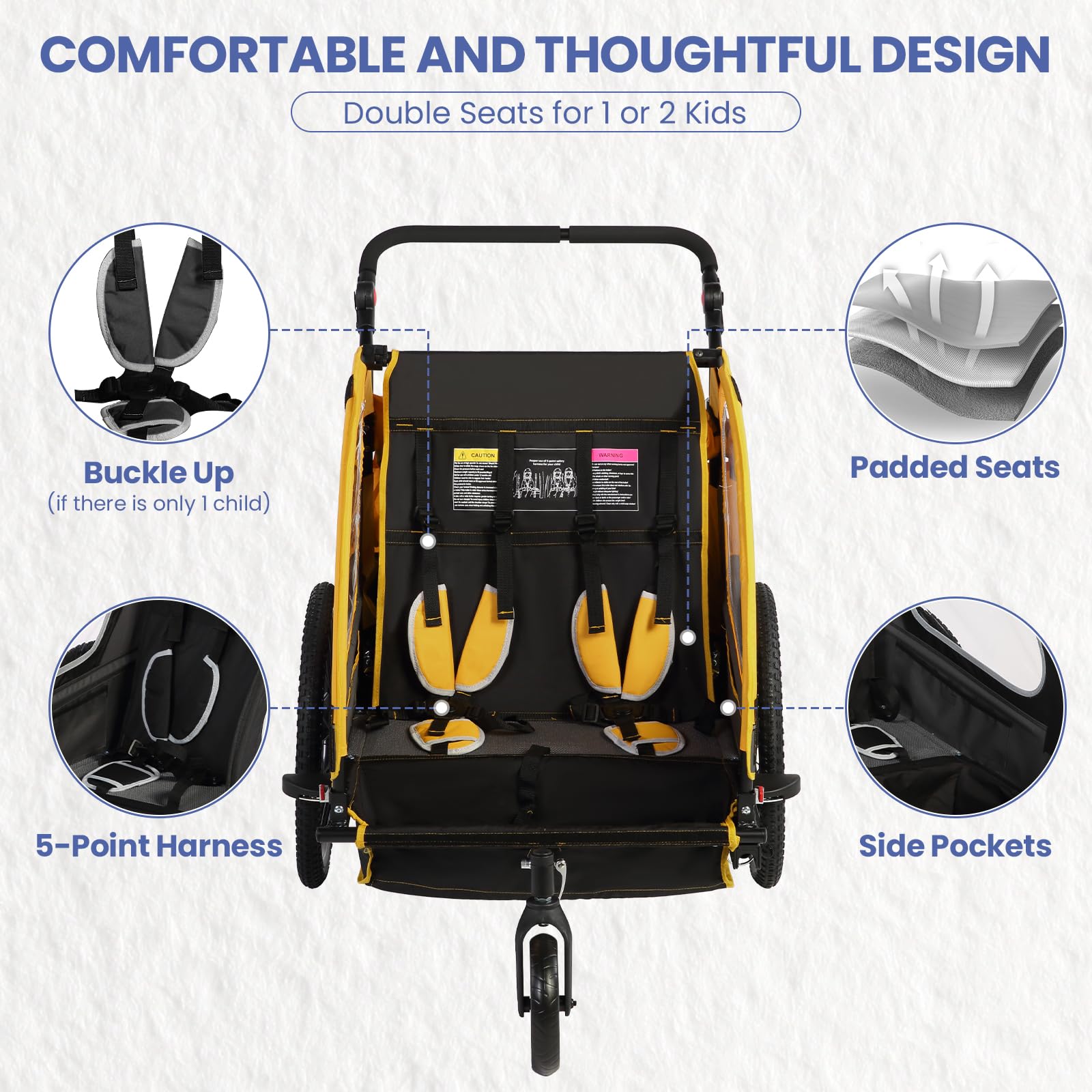 Kids Bike Trailer, Quick Attach to Bike, Foldable, with 5-Point Harness (BT921)
