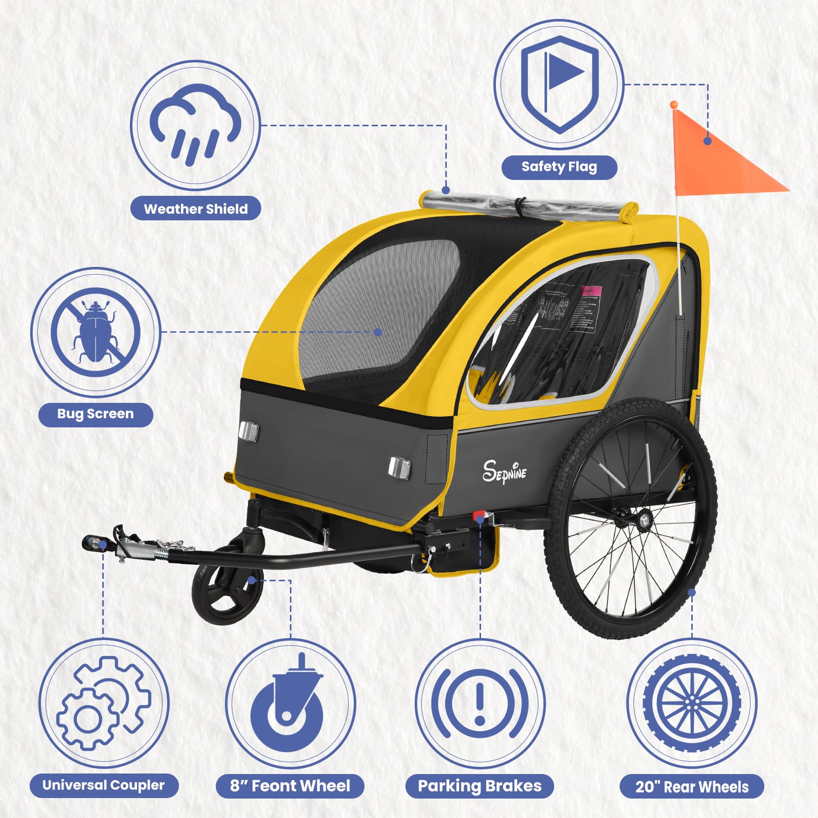 Kids Bike Trailer, Quick Attach to Bike, Foldable, with 5-Point Harness (BT921)