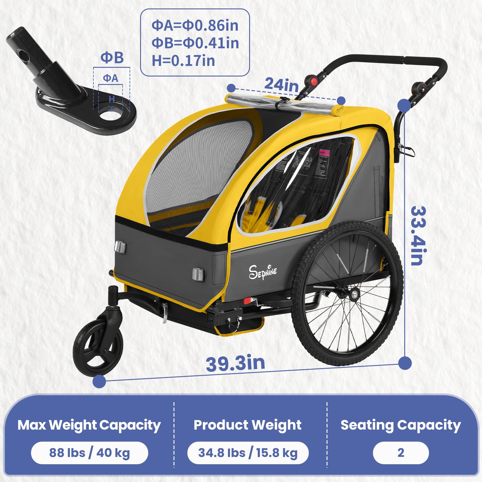 Kids Bike Trailer, Quick Attach to Bike, Foldable, with 5-Point Harness (BT921)